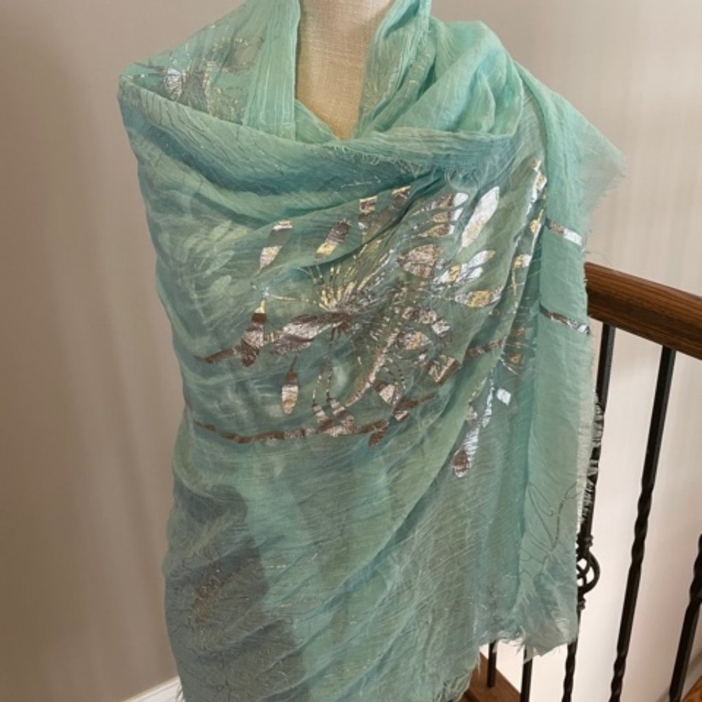 "shell game" scarf, blue with silver NWT